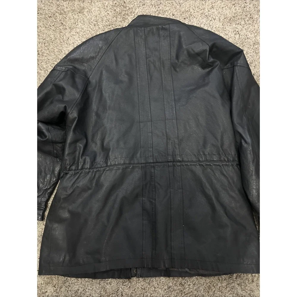 Stratojac Black Leather Jacket Long Heavy Lined Men's Winter Coat Sz XXL‎